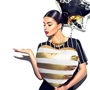 2PC 18" Heart Gold Striped Balloons